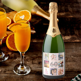 60歳の誕生日パーティー赤面バラ金ゴールド写真コラージュ スパークリングワインラベル