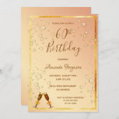 60歳の誕生日パーティー金ゴールドバブルgram 招待状 (正面/裏面)