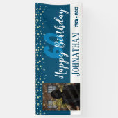 60歳の誕生日パーティー1枚の写真と紙吹雪ブルー 横断幕 (縦)