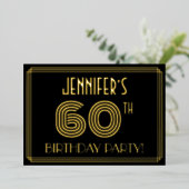 60歳の誕生日パーティー — アールデコ調「60」+名前 箔招待状 (立ち正面)