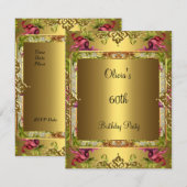 60歳の誕生日パーティー オルネイト ヴィンテージ フラワーズ ゴールド3 招待状 (正面/裏面)
