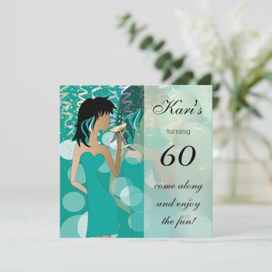 60歳の誕生日パーティー ガールパーティー | ティール 招待状 (スタンド正面)