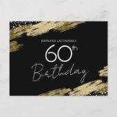 60歳の誕生日パーティー ゴールド ブラック インビテーション ポストカード (正面)