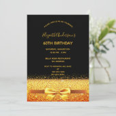 60歳の誕生日パーティー ゴールド ブラック グリッター 招待状 (スタンド正面)