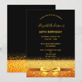 60歳の誕生日パーティー ゴールド ブラック グリッター 招待状 (正面/裏面)