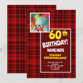 60歳の誕生日パーティー チェック柄 赤 黒 招待状 (正面/裏面)