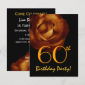 60歳の誕生日パーティー テンプレート ゴールド ローズ W428 (正面/裏面)