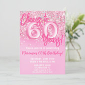 60歳の誕生日パーティー ピンクのラメ 招待状 (スタンド正面)