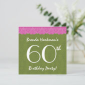 60歳の誕生日パーティー ピンクのレースとダマスク 招待状 (スタンド正面)