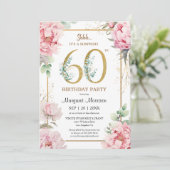 60歳の誕生日パーティー ピンクの芍薬 エレガントな花 招待状 (スタンド正面)
