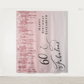 60歳の誕生日パーティー ピンク ローズゴールド グリッター タペストリー (正面)