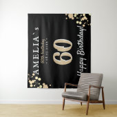 60歳の誕生日パーティー ブラック ゴールドの背景 タペストリー (インサイチュ)