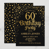 60歳の誕生日パーティー - ブラック&ゴールド 招待状 (正面/裏面)