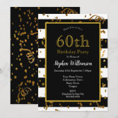 60歳の誕生日パーティー ブラック＆ホワイト | ゴールドグリッター 招待状 (正面/裏面)