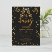 60歳の誕生日パーティー ブラック | 偽のゴールドシャンパン 招待状 (スタンド正面)