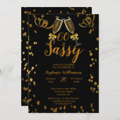 60歳の誕生日パーティー ブラック | 偽のゴールドシャンパン 招待状 (正面/裏面)