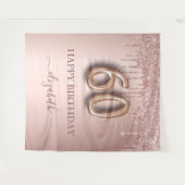 60歳の誕生日パーティー ブラッシュピンク ローズゴールド グリッター タペストリー (正面(横))