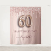 60歳の誕生日パーティー ブラッシュピンク ローズゴールド グリッター タペストリー (正面)