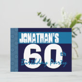 60歳の誕生日パーティー ブルー柄 ミッドナイト ネイビー 招待状 (スタンド正面)