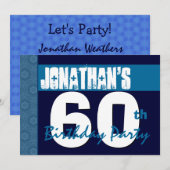 60歳の誕生日パーティー ブルー柄 ミッドナイト ネイビー 招待状 (正面/裏面)