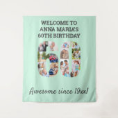 60歳の誕生日パーティー ミント フォト コラージュ バックドロップ タペストリー (正面)