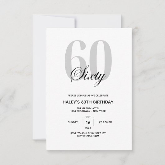 60歳の誕生日パーティー モダン シンプル 招待状 (正面)