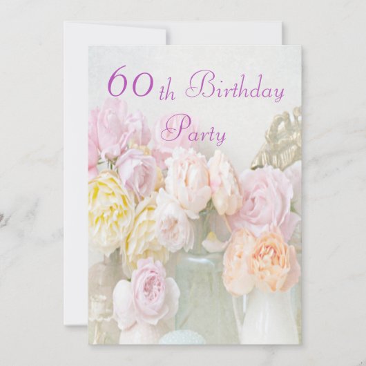 60歳の誕生日パーティー ロマンティックなバラの瓶詰め 招待状 (正面)