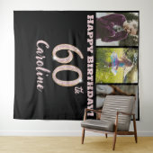 60歳の誕生日パーティー、ローズゴールドのグリッター & 3枚の写真 タペストリー (インサイチュ(横))