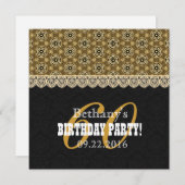 60歳の誕生日パーティー　彼女のために　A06　ブラックとゴールド 招待状 (正面/裏面)