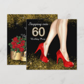 60歳の誕生日パーティー 赤 黒 ゴールド ステップイン 招待状 (正面/裏面)
