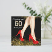 60歳の誕生日パーティー 赤 黒 ゴールド ステップイン 招待状 (スタンド正面)