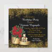 60歳の誕生日パーティー 赤 黒 ゴールド ステップイン 招待状 (裏面)