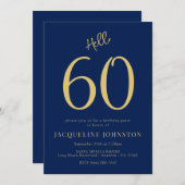 60歳の誕生日パーティー 青と金の おめでとう60 招待状 (正面/裏面)
