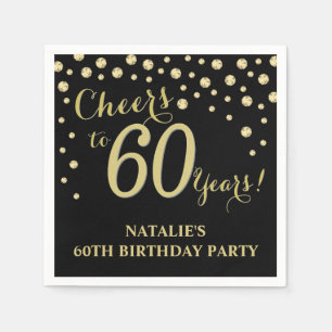 60歳の誕生日パーティー，黒と金ゴールドのダイヤモンド·ナプキン スタンダードカクテルナプキン