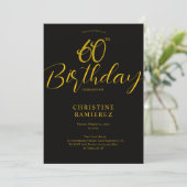 60歳の誕生日パーティー 黒と金 フォト 招待状 (スタンド正面)