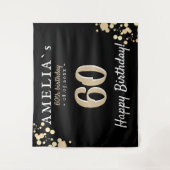 60歳の誕生日パーティー 黒金色の背景 タペストリー (正面)