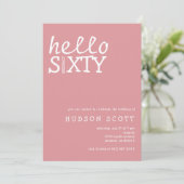 60歳の誕生日パーティーHello Sixty モダン Pink 招待状 (スタンド正面)
