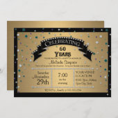 60歳の誕生日パーティ祝フェイクーの宝石紙吹雪 招待状 (正面/裏面)