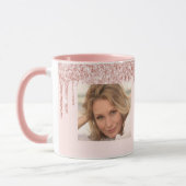 60歳の誕生日ピンクの写真バラ金ゴールドグリッターバルーン マグカップ (左)