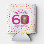 60歳の誕生日ピンクの黄色い紙吹雪2枚 缶クーラー (裏面)