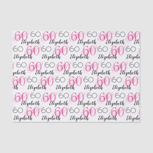 60歳の誕生日ピンクスタイリッシュクカスタムティッシュペーパー 薄葉紙 (正面)
