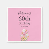 60歳の誕生日ピンクパーティーの野の花 スタンダードカクテルナプキン (正面)