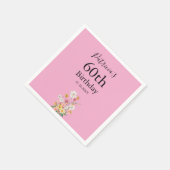 60歳の誕生日ピンクパーティーの野の花 スタンダードカクテルナプキン (角)