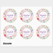 60歳の誕生日ピンクパープル花模様 ラウンドシール (シート)