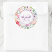 60歳の誕生日ピンクパープル花模様 ラウンドシール (バッグ)