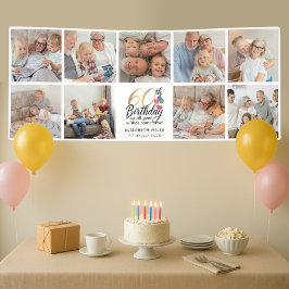 60歳の誕生日フォトコラージュ ゴールド手書き風タイポグラフィ 横断幕