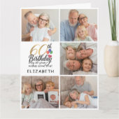 60歳の誕生日フォトコラージュ モダンな家族の写真 カード (正面)