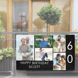 60歳の誕生日フォトコラージュ 5枚の写真 モノクロ 横断幕