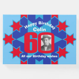 60歳の誕生日フォトスター赤い青のゲストブック ゲストブック