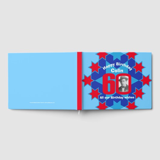60歳の誕生日フォトスター赤い青のゲストブック ゲストブック (全面)